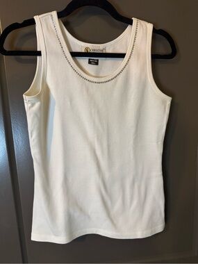 Christine Alexander Cream Tank with Rhinestone Scoop Neck - size small Excellent